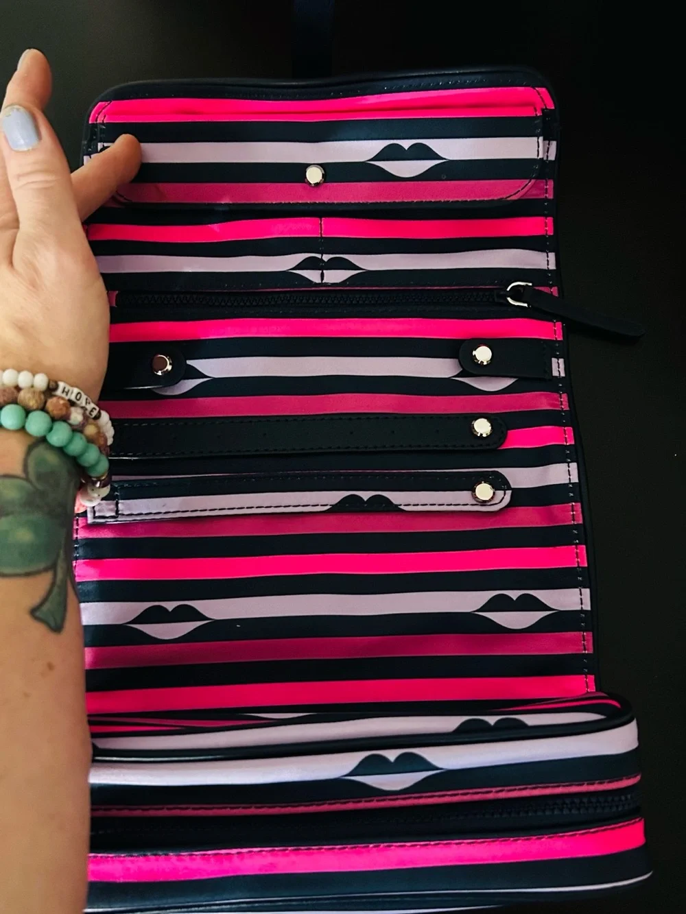 Striped Kate Spade ♠️ Jae Nylon -Cosmetic Bag Set